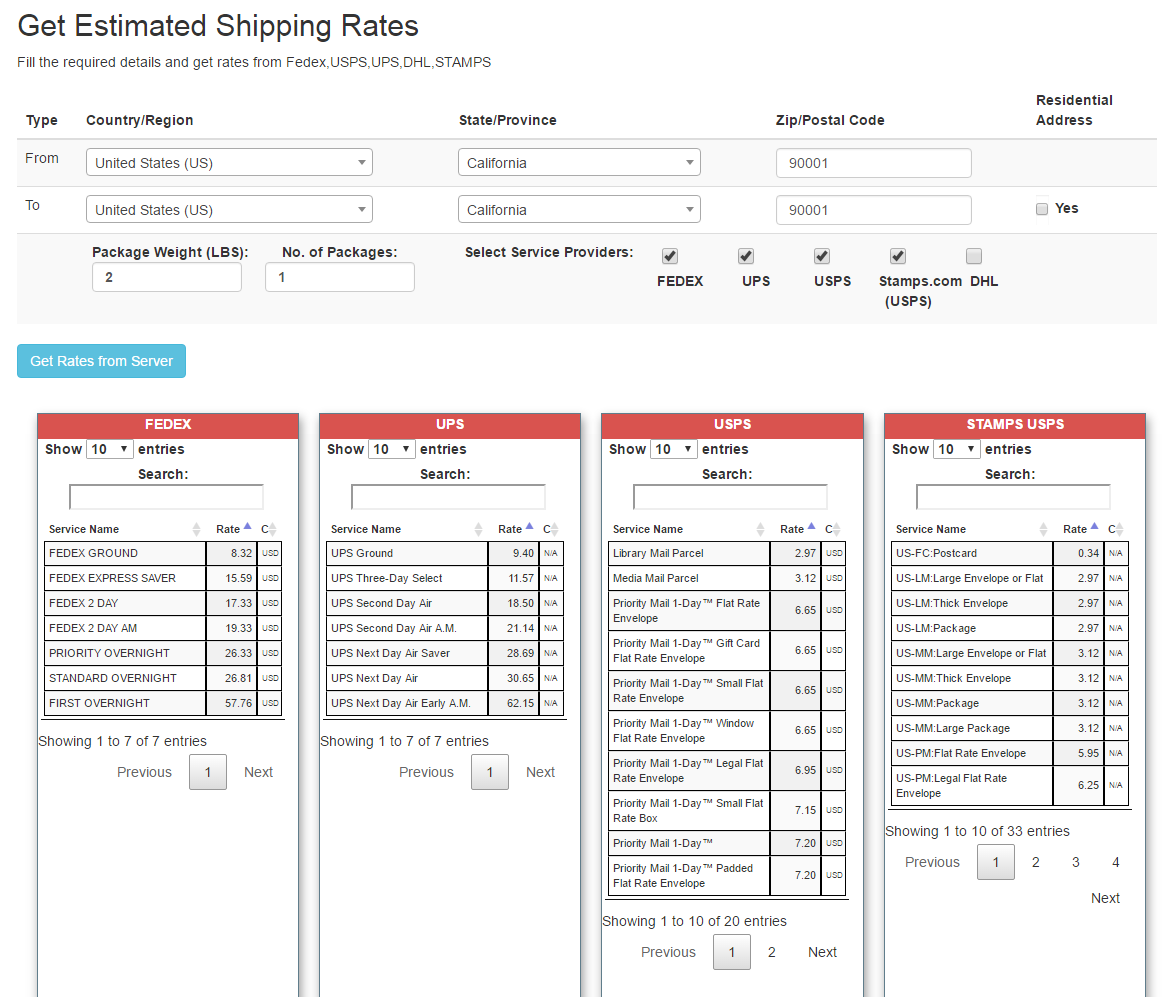 multiple shipping services