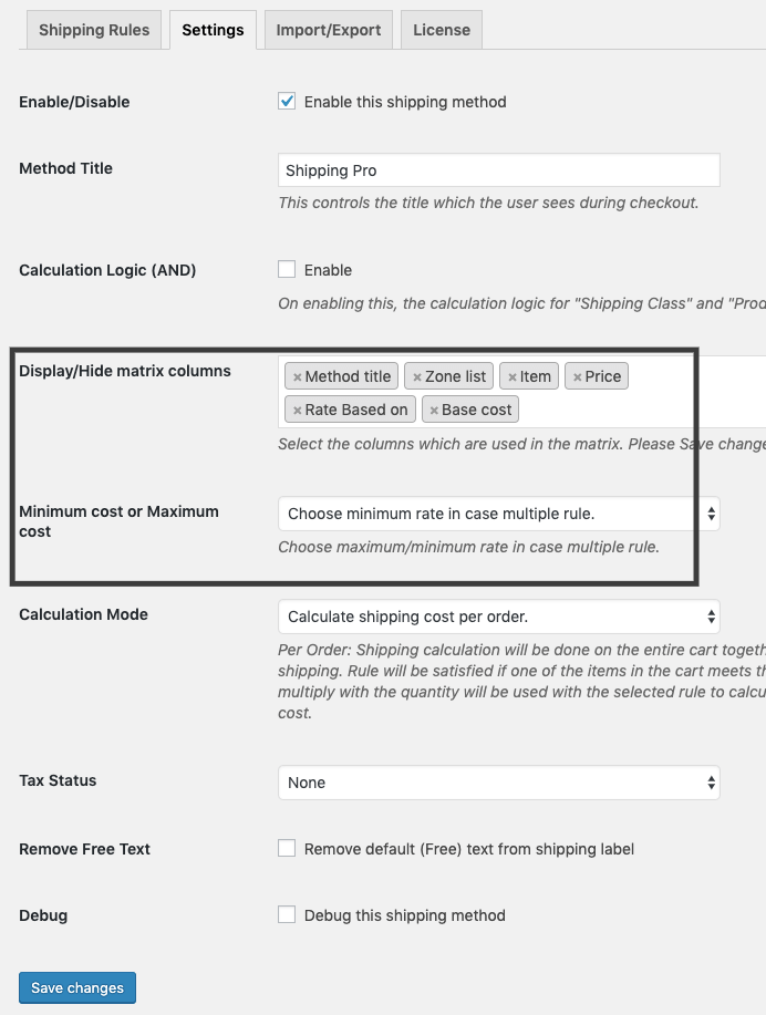 display and hide shipping rates based on order quantity and price