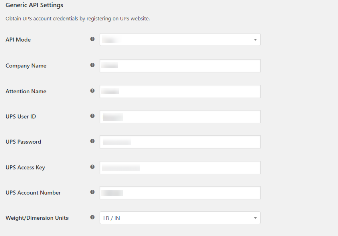 UPS Plugin settings