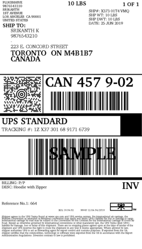 UPS shipping label