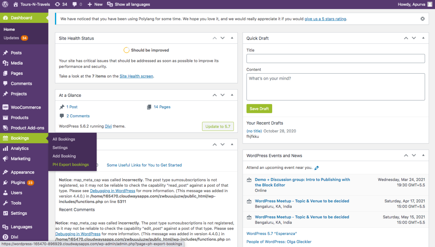 Steps to Export Bookings