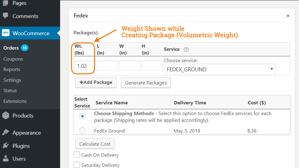 Volumetric weight