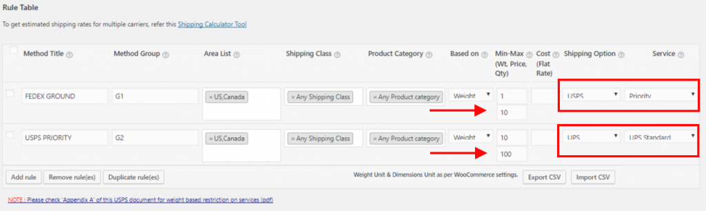 Weight based shipping rule