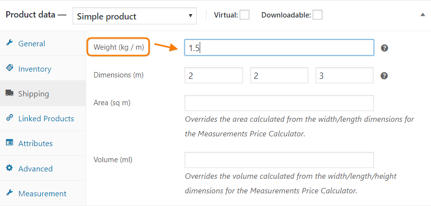 defining woocommerce product weight