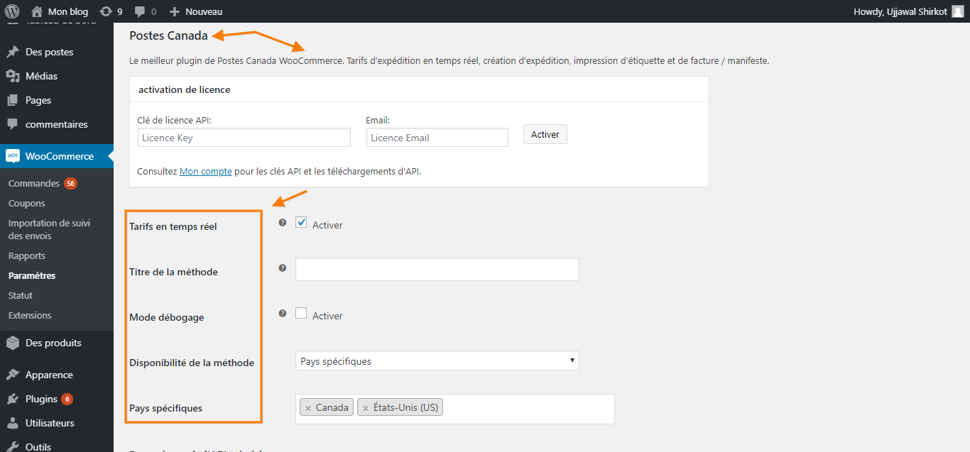WooCommerce Canada Post plugin settings page translated to French using WPML