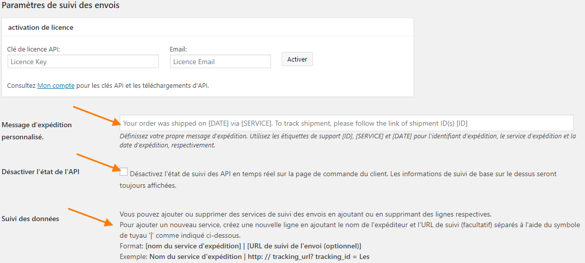 WooCommerce Shipment Tracking Pro plugin settings page translated to French using WPML