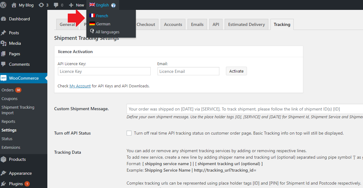 WooCommerce Shipment Tracking Pro plugin settings