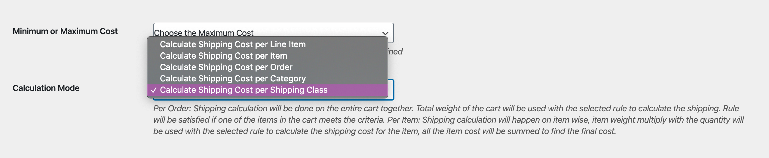 woocommerce shipping classes
